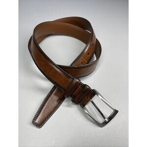 Torino Aniline Kipskin Shoulder Leather Belt Brown Mens 40 Silver Tone Buckle